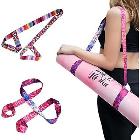 Lot De 2 Sangles De Tapis De Yoga JYNXOR – Multi-usage, Transport, étirement, Avec Motifs Géométriques – Portée épaule