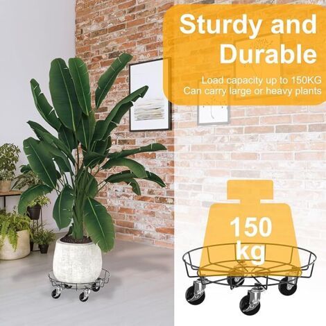 Dessous De Verre Roulettes Lot 2 NAIZY - Diamètre 32cm - Capacité 160kg - Roues Frein Plateaux Roulants Plantes
