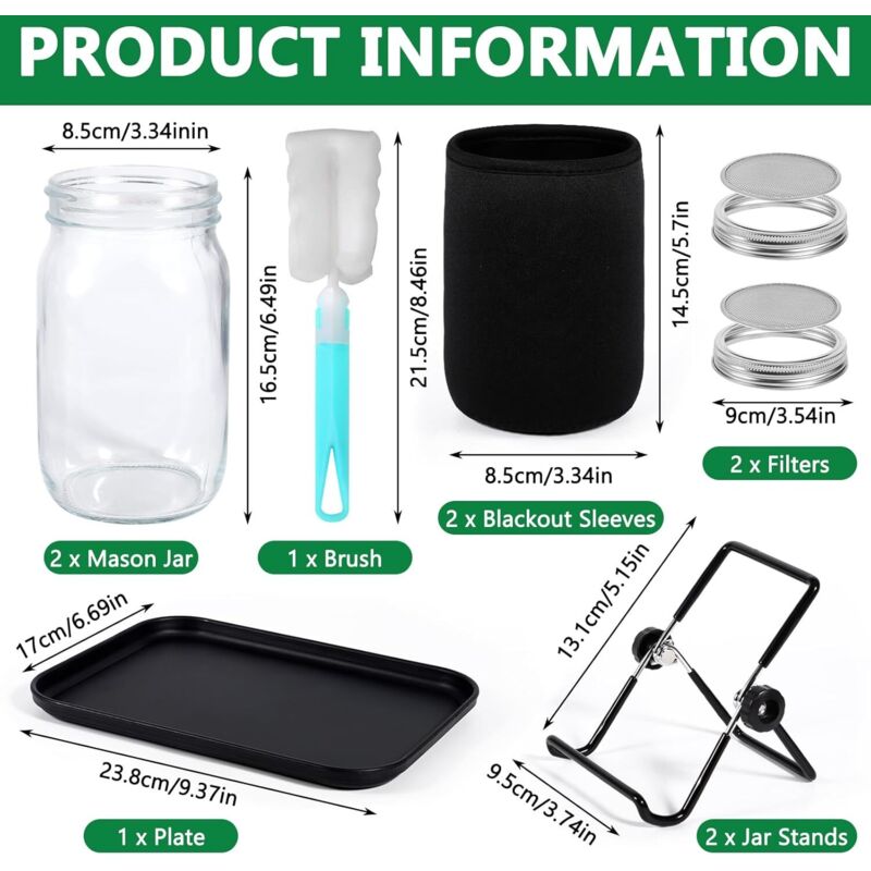 ViViKaya Germoir en Verre 1000 ML, 2 Kit Germinateur avec Couvercles