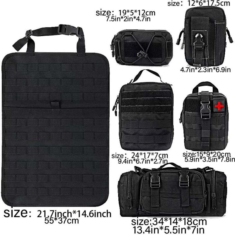 Jimikay Organiseur Tactique Dossier Siège Voiture – 5 Poches MOLLE Amovibles, Sac Rangement Universel Noir Pour SUV, Jeep, Camion
