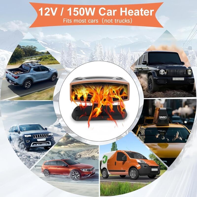 Chauffage De Voiture Portable 12V - Dégivrage Rapide, Sortie D'air Rotative 360°, Pour SUV Et Voitures