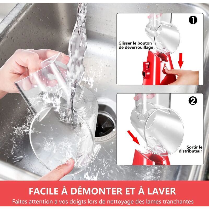 MASTERTOP Râpe à Légumes Manuelle 5 Tambours Acier Inox - Hâchoir Multifonctionnel Avec Manivelle