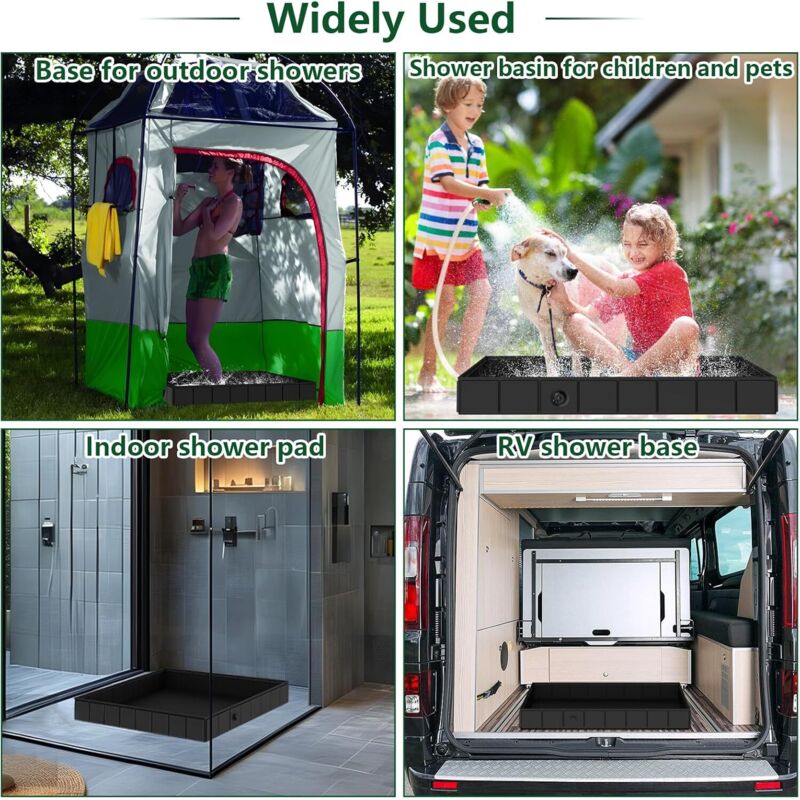 Base De Douche Pliable Grand Format 80x80cm - Receveur Portable Avec Drain Pour Extérieur Et Camping