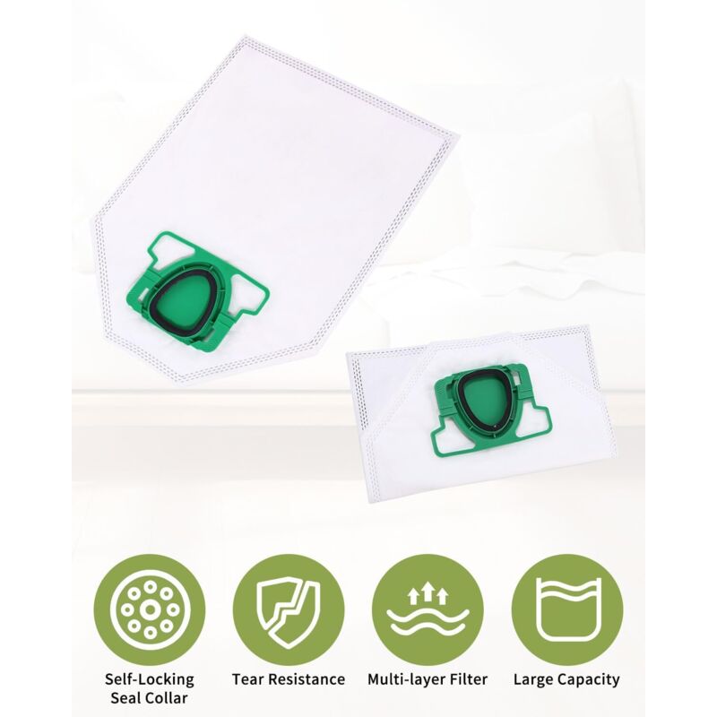 Kit 12 Sacs Aspirateur + 2 Filtres + Brosse Pour Kobold VK200 VK220S FP220 - Microfibre 5 Couches