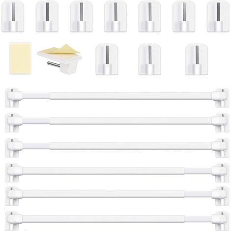 Barres de vitrage extensibles pour rideaux – Longueur réglable 40-60 cm – Capacité de charge 600 g avec crochets adhésifs – Lot de 6 (1/5)