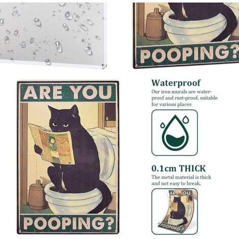 GOLRISEN Affiche De Toilette En Métal Chat Noir Drôle - Décoration Murale Vintage Amusante 30x20cm