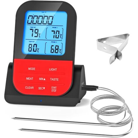 Thermomètre numérique à Double sonde jauge de température programmable sans Fil Compteur étanche Cuisson Barbecue Gril thermomètre -Thermometre Cuisine, Thermomètre Cuisson au Four Étanche