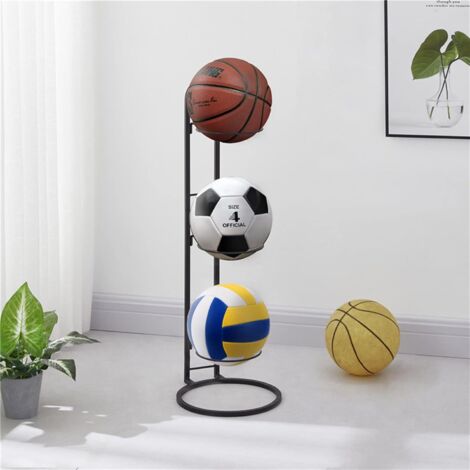 Range-ballons 3 Niveaux - Support Vertical En Acier - Pour Football, Basket, Volley - Dimensions 25x25x74 Cm