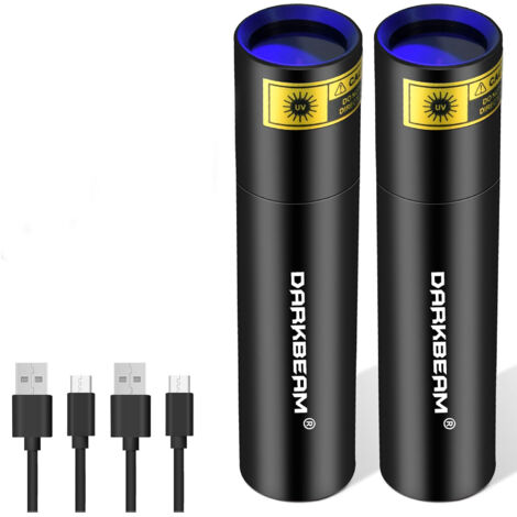 EverBrite Lot de 2 lampes de poche UV, 365 nm, lumière noire, lampe de poche EDC, lampe de poche ultraviolette portable pour détection d'urine d'animaux domestiques, recherche de scorpion