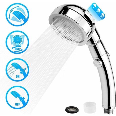 Pommeau Douche Rotation à 360°, Douchette Pommeau Anti Calcaire Douche à Main avec 3 Modes Haute Pression Economie d'Eau, ABS Acier Inoxy Do (1/5)