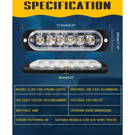 Gyrophare Led Stroboscopique, 8X8 Led Feux De Pénétration, 12-24V Lamp