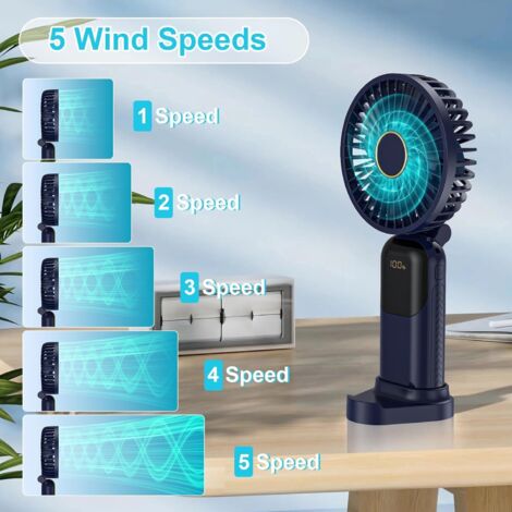 Mini Ventilateur USB de Poche 5 Vitesses avec Base Pliable