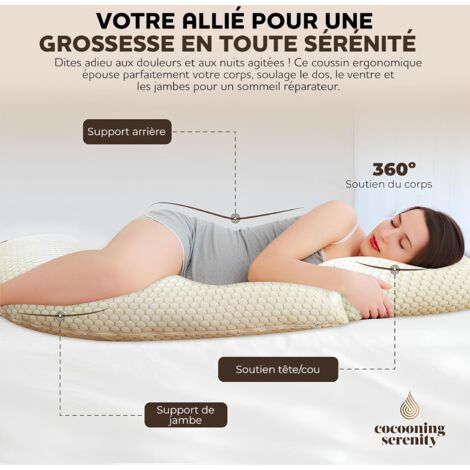 Coussin De Grossesse Pour Dormir Sur Le Côté – Environ 40 X 140 Cm, Housse Marron Clair (Nougat)