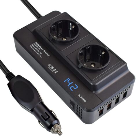 Convertisseur onduleur 200 W 12 V vers 220 V, transformateur à onde sinusoïdale modifiée, adaptateur de chargeur, prise allume-cigare avec 2 prises secteur, 4 ports USB et affichage numérique. (1/5)