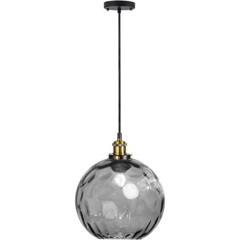 Suspension industrielle vintage en verre ondulé sphérique 20 cm – Lampe suspendue rétro loft E27 – Abat-jour en verre épais – Finition bronze (1/5)
