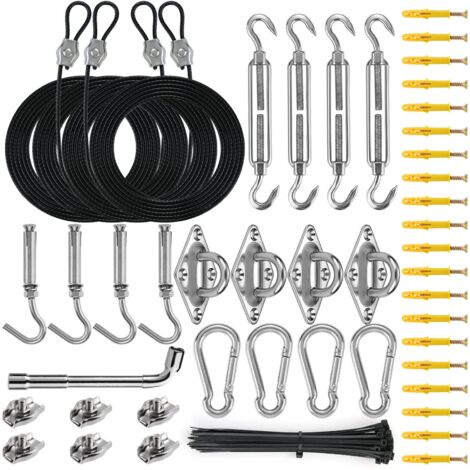 Kit de matériel pour voile d'ombrage avec 4 pièces d'extension de 3 m de long, câble en nylon pour auvent triangulaire rectangulaire, kit d'ombrage en acier inoxydable 304, jardin extérieur