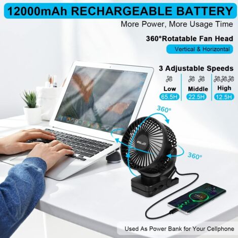 Mini Ventilateur Usb, 5000 Mah Ventilateur De Bureau Silencieux À