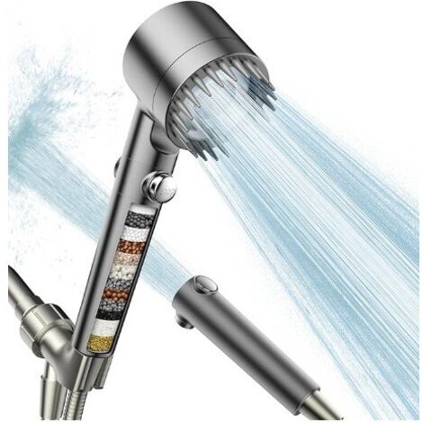 Pommeau de Douche Anti Calcaire avec 15 Étapes Filtre et avec Tuyau 1,5M Pommeau Douche Économie Deau Haute Pression Filtre Douche 3 + 1 Types de Jets (1/5)