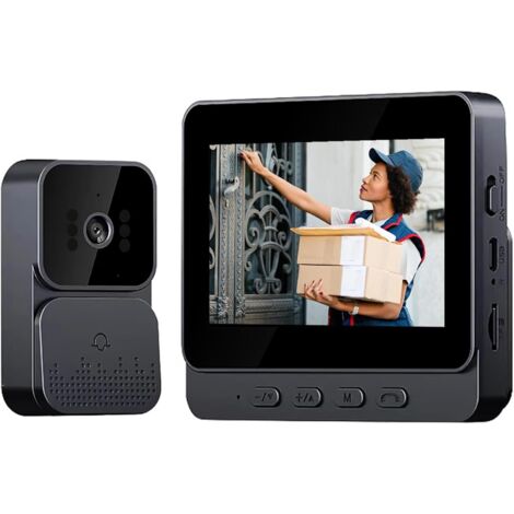 Sonnette vidéo sans fil 1080p – Écran IPS 4,3 pouces – Audio bidirectionnel – Vision nocturne 70° – Portée jusqu'à 80 mètres – Installation sans câblage