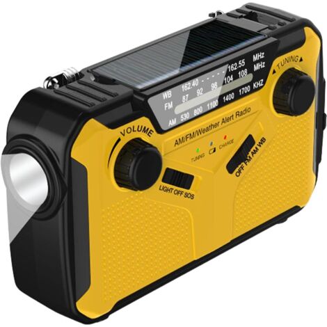 Radio d'urgence à manivelle avec Radio d'urgence à manivelle Solaire 3000 mAh Batterie Radio météo avec Lampe Poche Alarme SOS et WB/AM/FM pour la Survie en Cas Catastrophe (1/5)