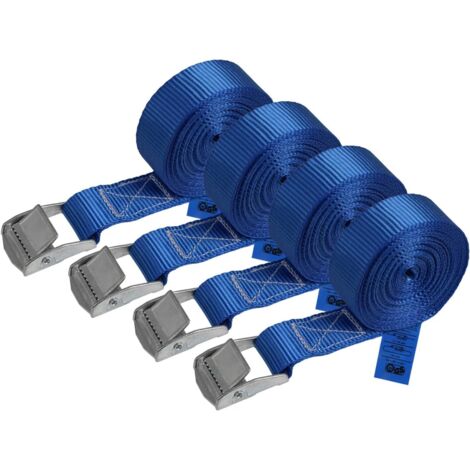 Sangle d'arrimage, sangle de tension, sangle de fixation, fermeture par pince, charge jusqu'à 250 kg, DIN EN 12195-2, sangle de fixation bleue, différentes longueurs, lot de 4, 2,5 cm x 4 m (1/5)
