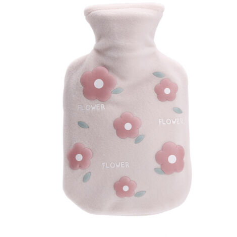 Bouillotte avec housse en velours doux - Motif de Fleurs- 350 ml (1/5)