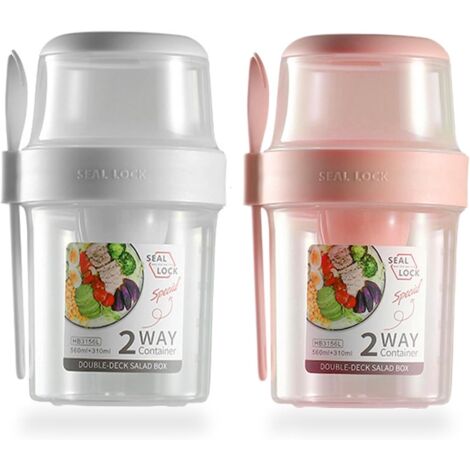 Pot à Yaourt à Emporter 150 Ml + 150 Ml - Avec Cuillère Pliable Et Dragonne - Récipient Double Compartiment Pour Collations, Céréales, Sauces - 9