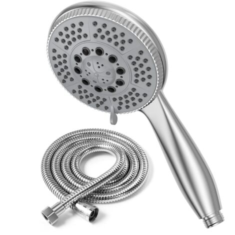 Pommeau de douche + 1,5 m flexible douche en acier tube, 5 fonctions jet de douche multifonction à haute pression, ABS chromé Pulvérisateur douche anti-calcaire pommeau avec buse Argenté (1/5)