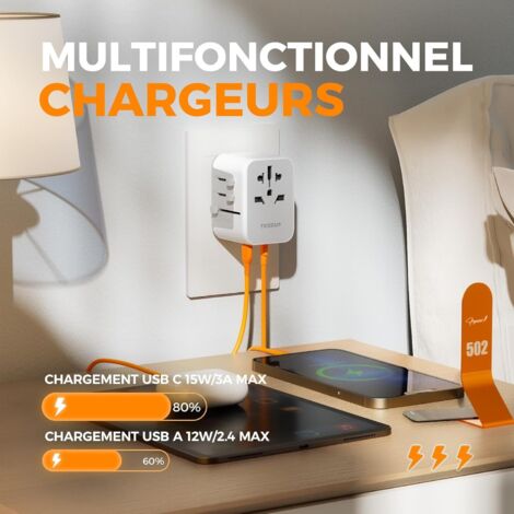 Adaptateur De Voyage Universel Avec 4 Ports USB - Prise Internationale - Neuf Sous Emballage