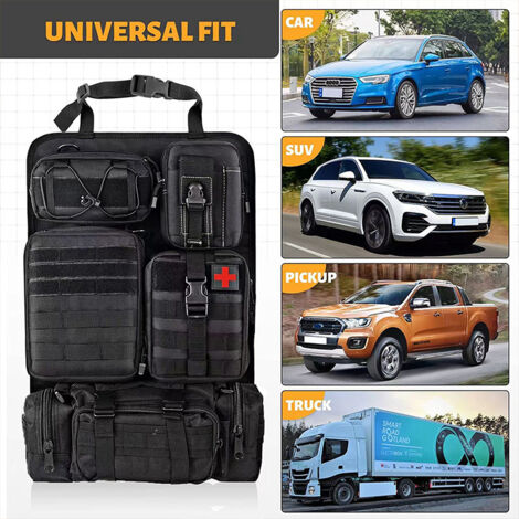 Tactique Rangement Siege Voiture, Molle Panneau avec 5 Molle Pochettes Détachables pour Tous Les Voiture, Camion (Noir)