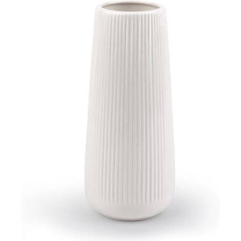 Vase en céramique Blanc -Vase decoratif pour Fleurs - Vase Decoration avec rainures -Vase Moderne pour Herbe de la Pampa - Petit Vase pour la Maison, Le Salon, la Table à Manger, l'entrée, Le Bureau (1/5)