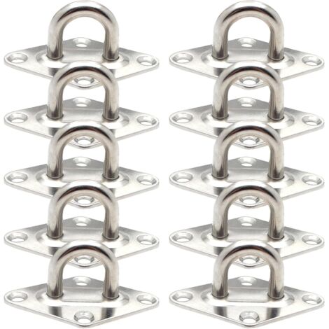 Lot de 10 crochets d'arrimage en inox 304 – Fixation rapide 50 kg – Dimensions 60 x 36 mm – Pour remorques, camions, bateaux, kayaks