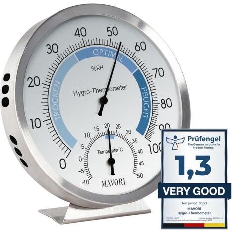 Hygromètre 2 en 1 analogique et thermomètre d'intérieur en acier inoxydable Hygromètre analogique et thermomètre analogique Humidimètre intérieur pour votre climat intérieur sain Ø 12,5 cm (1/5)