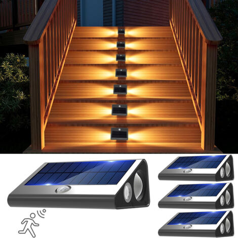 Lot de 4 lampes solaires LED pour escalier – Détecteur de mouvement – Éclairage extérieur étanche IP65 – Panneaux en silicium polycristallin (1/5)