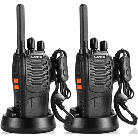 Talkie-walkie professionnel BF-88X, radio bidirectionnelle longue portée 16 canaux avec chargeur USB et écouteur, idéal pour les jeux des enfants et le travail des adultes (noir, 1 paire)