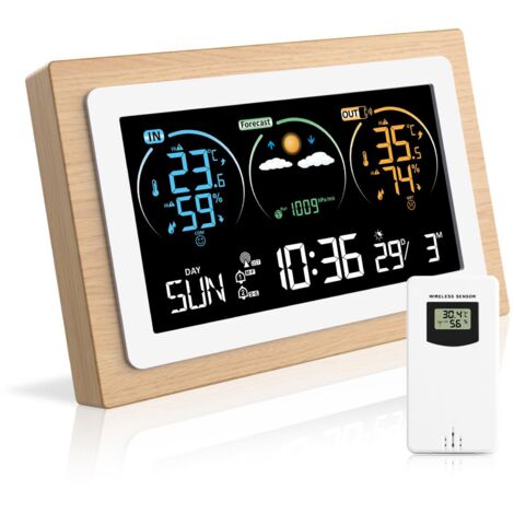 Station Meteo Interieur Exterieur Sans Fil, Station Météo Sans Fil, Station Meteo Sans Fil avec Capteur Etérieur, Thermomètre Hygromètre Numérique Intérieur et Extérieur (1/5)
