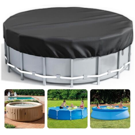 Bâche de piscine ronde, bâche solaire pour piscines hors sol, bâche ronde en tissu Oxford pour spa, idéale pour l'été, imperméable et anti-poussière, noire, 10FT (1/5)