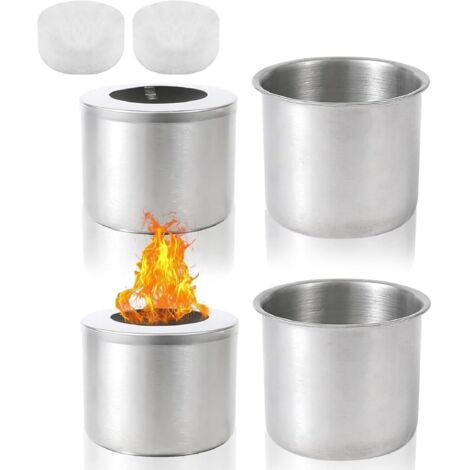 Chambre de combustion éthanol avec couvercle – Ensemble de 2 casseroles au bioéthanol – Brûleur en acier inoxydable pour intérieur et extérieur