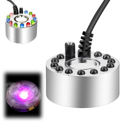 Brumisateur à Ultrasons, avec 12 LED Colorées, Mini Machine à Brouillard Brumisateur en Métal, Humidificateur d'air - Parfait, pour Fontaine, étang, Brouillard Décoration (1/5)