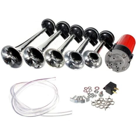Lot de 5 trompettes musicales 125 dB – 12V – Résistantes aux intempéries pour voiture, camion, bateau, bus – Son puissant