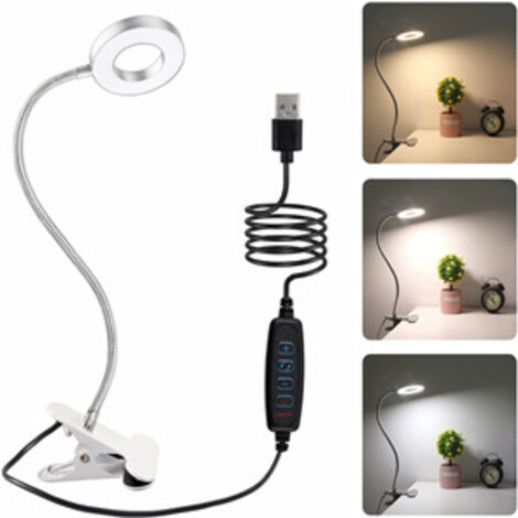 Lampe de Bureau LED,Lampe Clip avec Chargeur USB,360° Flexible Lampe de Lecture à Clipsable,3 Modes d’Éclairage&10 Niveaux Dimmable,Bouton Intelligent,Luminosité Protection des Yeux1 [Classe énergétiq