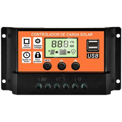 Contrôleur de charge solaire 100 A, contrôleur de charge de panneau solaire régulateur intelligent avec double port USB 12 V/24 V, paremètre automatique PWM, écran LCD réglable, orange