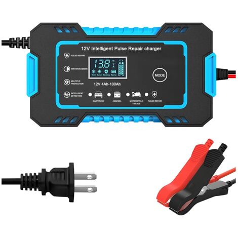Chargeur de batterie de voiture, chargeur intelligent 12 V 6 A pour batterie automobile, chargeur d'entretien portable avec désulfateur et compensation de température, universel pour SUV, camping-cars (1/5)