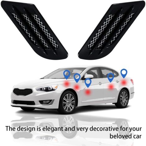 2 Pcs Grille D'Admission D'Air Voiture Autocollant - Décoration Capot Évents Noir, Accessoire Tuning