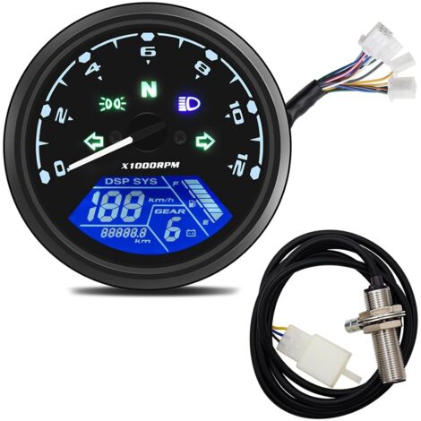 Compteur de vitesse numérique pour moto – Tachymètre 12 000 tr/min – Vitesse max 199 km/h – Écran LCD UV antireflet – Compatible 1/2/4 cylindres