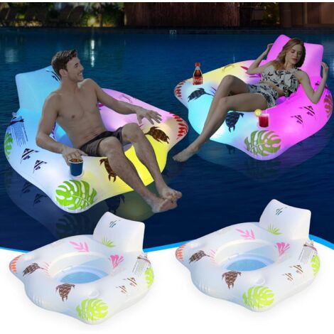 2 paquets de flotteurs de piscine gonflables avec lumières changeantes, alimentés par énergie solaire avec 2 porte-gobelets et 2 poignées, grand flotteur de piscine, flotteur de plage, flotteur de pis (1/5)