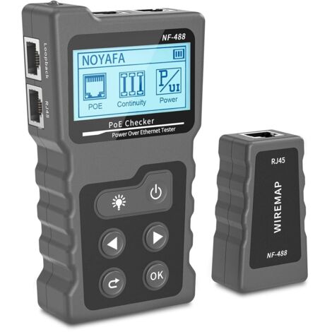 NF-488 Testeur de Réseau RJ45, Pour Vérifier L'état de Court-Circuit, Transversal & D'interruption des Câbles Réseau Cat5/Cat6, Test de Tension & de Courant,Testeur de Câble Réseau avec Fonction POE (1/5)