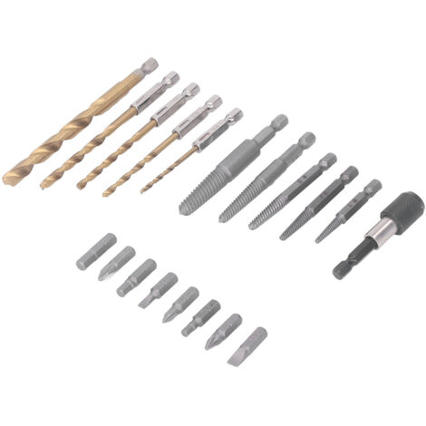 Kit d'extracteur de vis, extracteur pour vis endommagées et cassées, foret hélicoïdal à tige hexagonale avec kit d'embouts de tournevis (1/5)