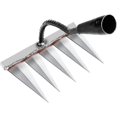 Rateau de jardin en acier au manganèse – 5 dents aiguisées – Pour désherbage, ameublissement et semis – Conception durable (1/5)