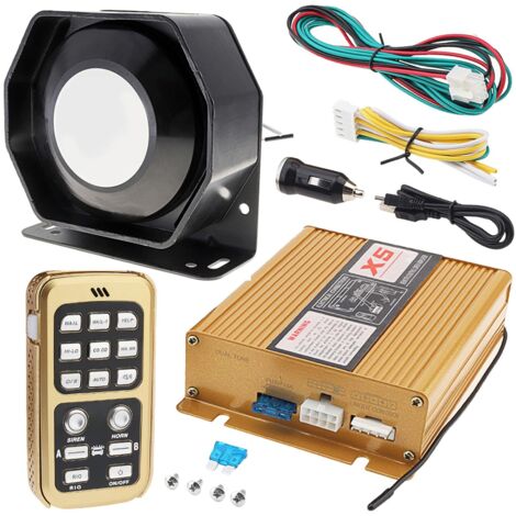 Alarme sonore puissante 12 V CC 200 W – 18 sons avec sirène de police – Télécommande sans fil – Amplification vocale (1/5)